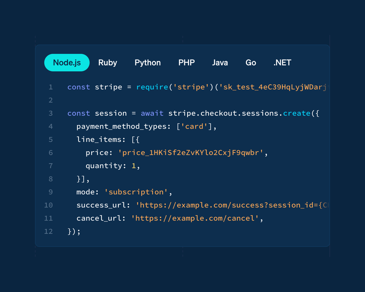 Stripe
				code block ui component
