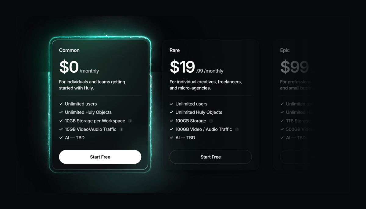 Huly
				pricing section ui component