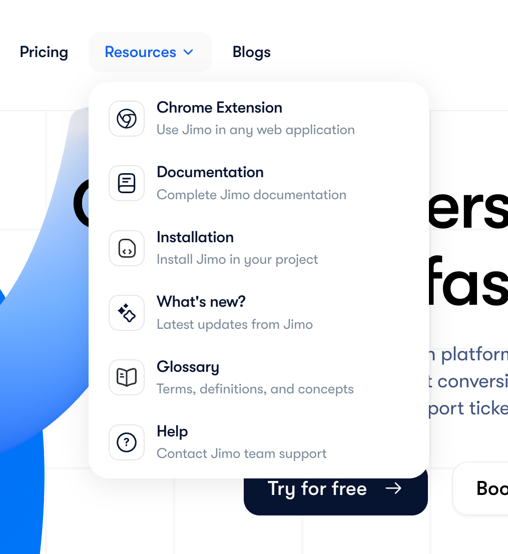 Jimo
				flyout menu ui component