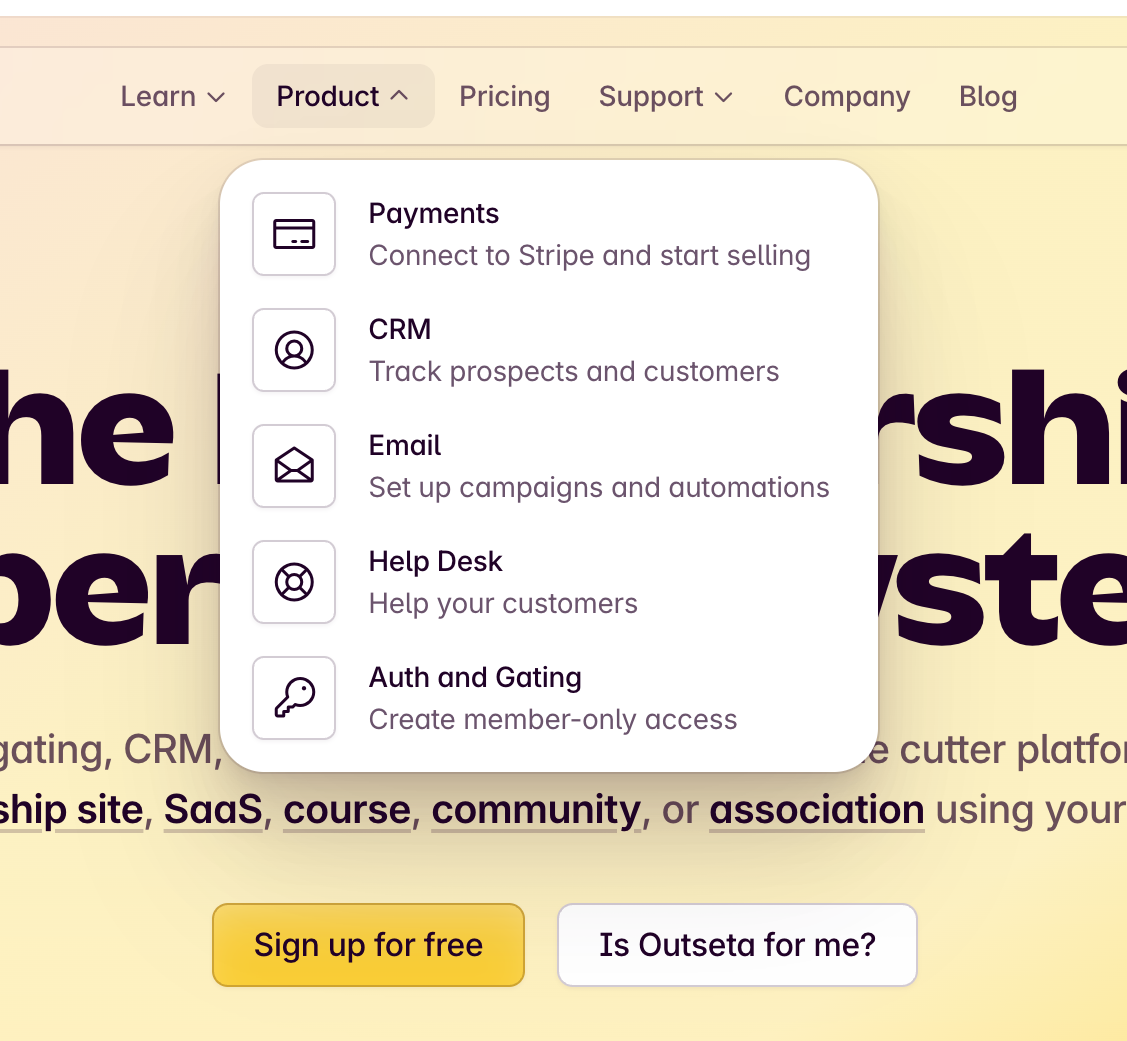 Outseta
				flyout menu ui component