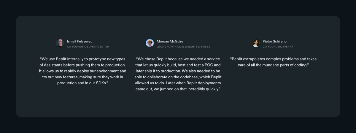 Replit
				testimonial ui component