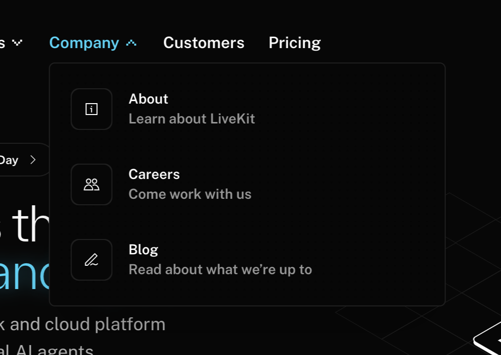 Livekit
				flyout menu ui component