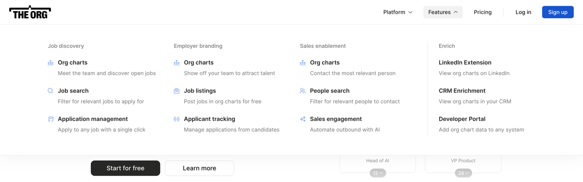 The org
				flyout menu ui component