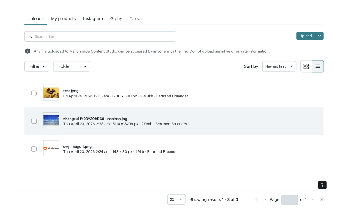 Mailchimp — Vertical list component