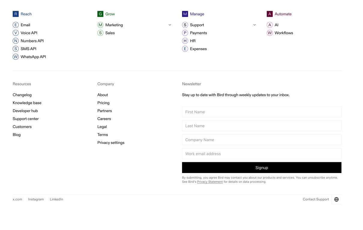 Bird — Footer component