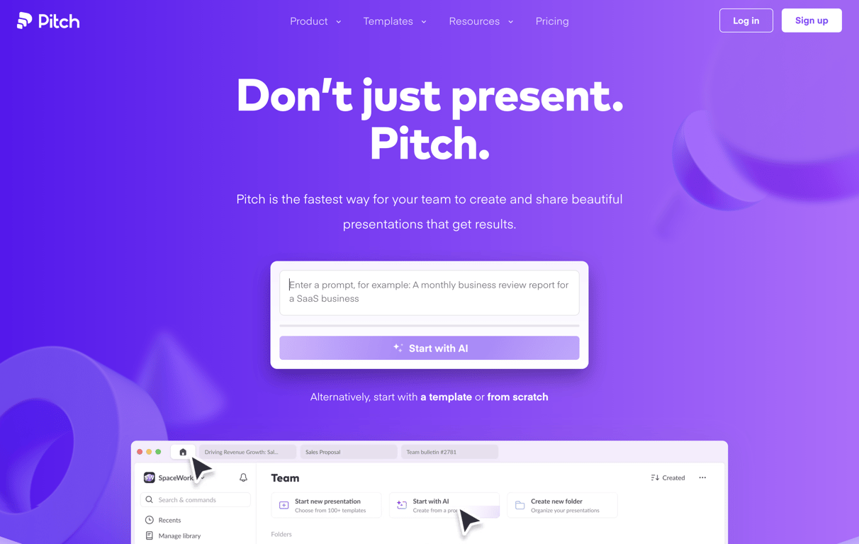 Pitch — Hero section component