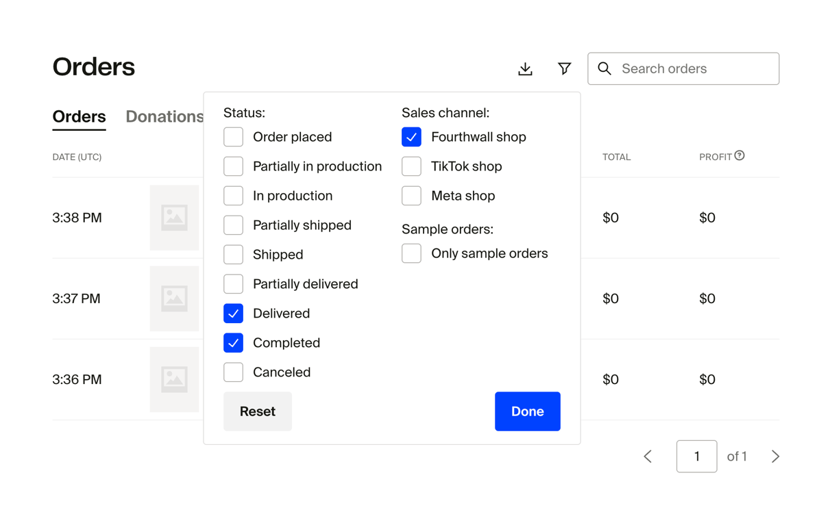 Fourthwall — Sorting & filtering component