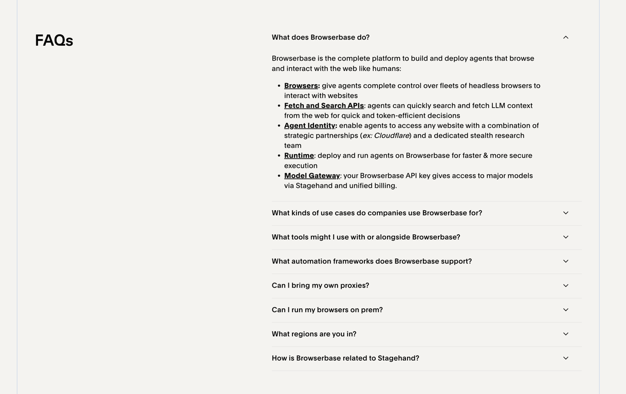 Browserbase — FAQ component