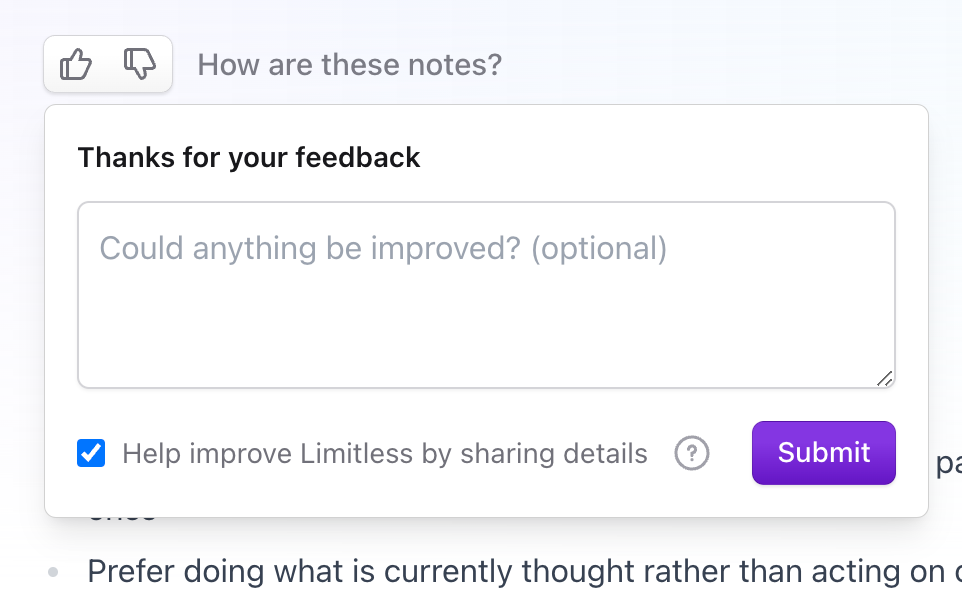 Limitless — Feedback component