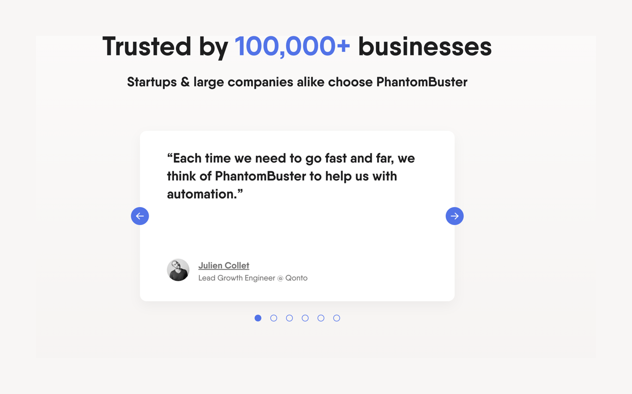 PhantomBuster — Testimonial component