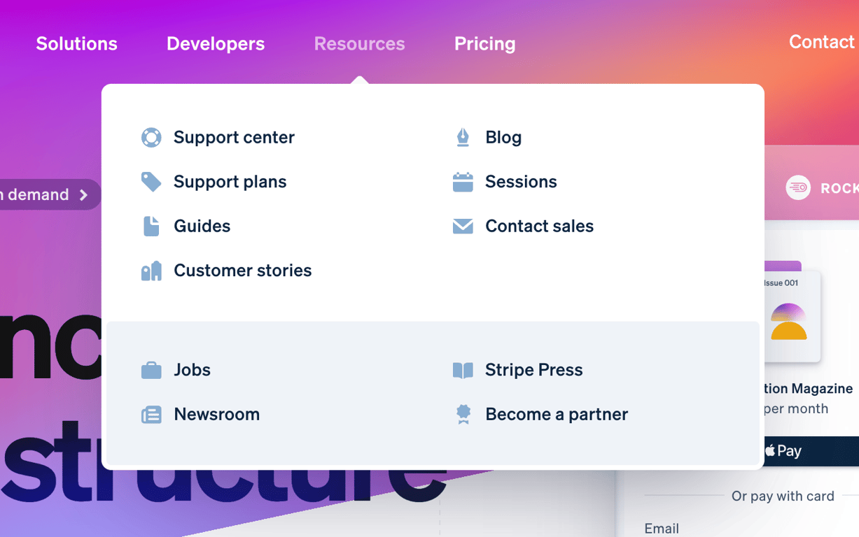 Stripe — Flyout menu component