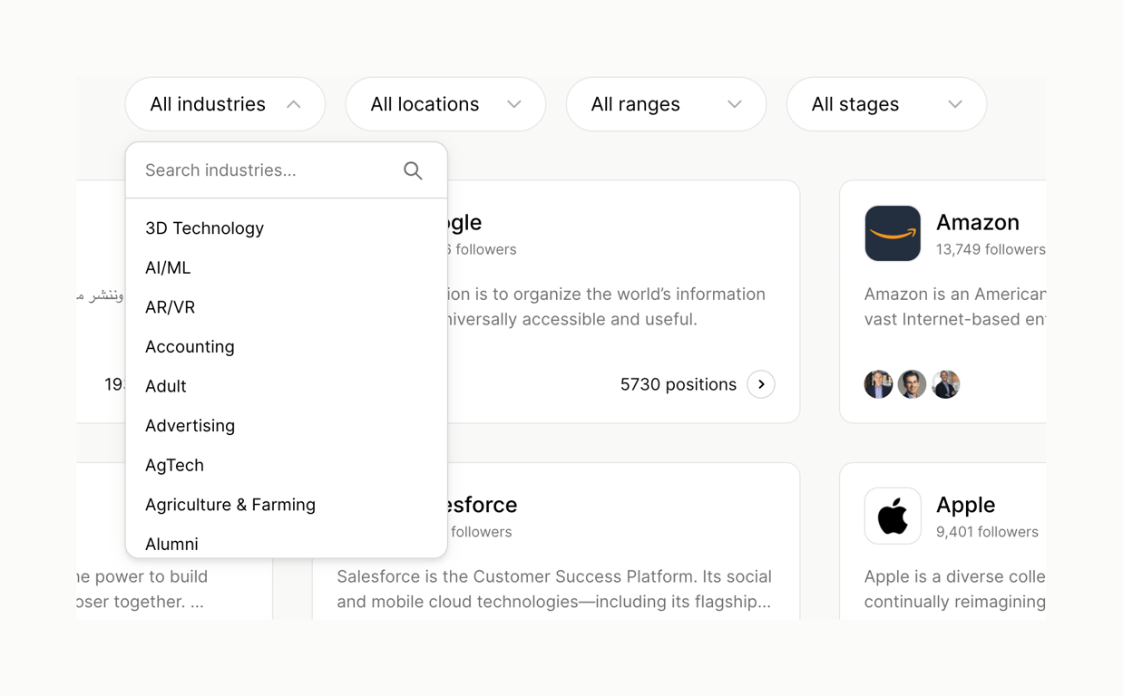 The org — Sorting & filtering component