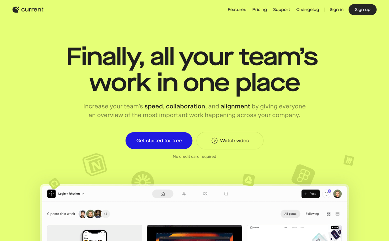 Current — Hero section component