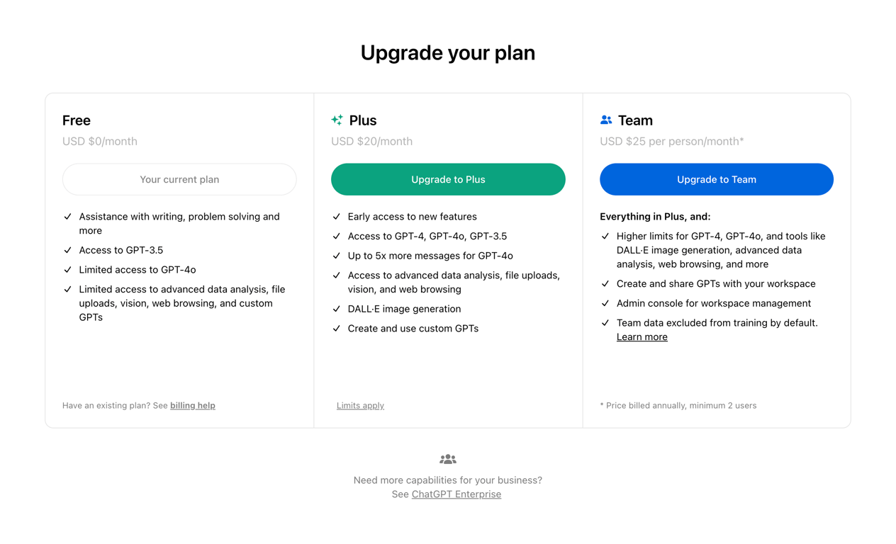ChatGPT — Pricing section component