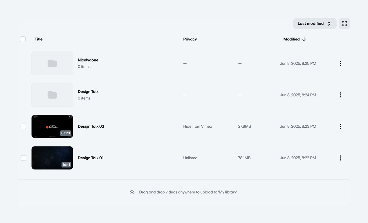 Vimeo — Table component