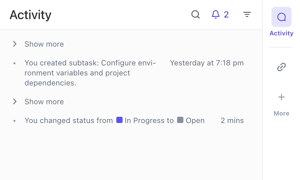 ClickUp — Timeline & history component