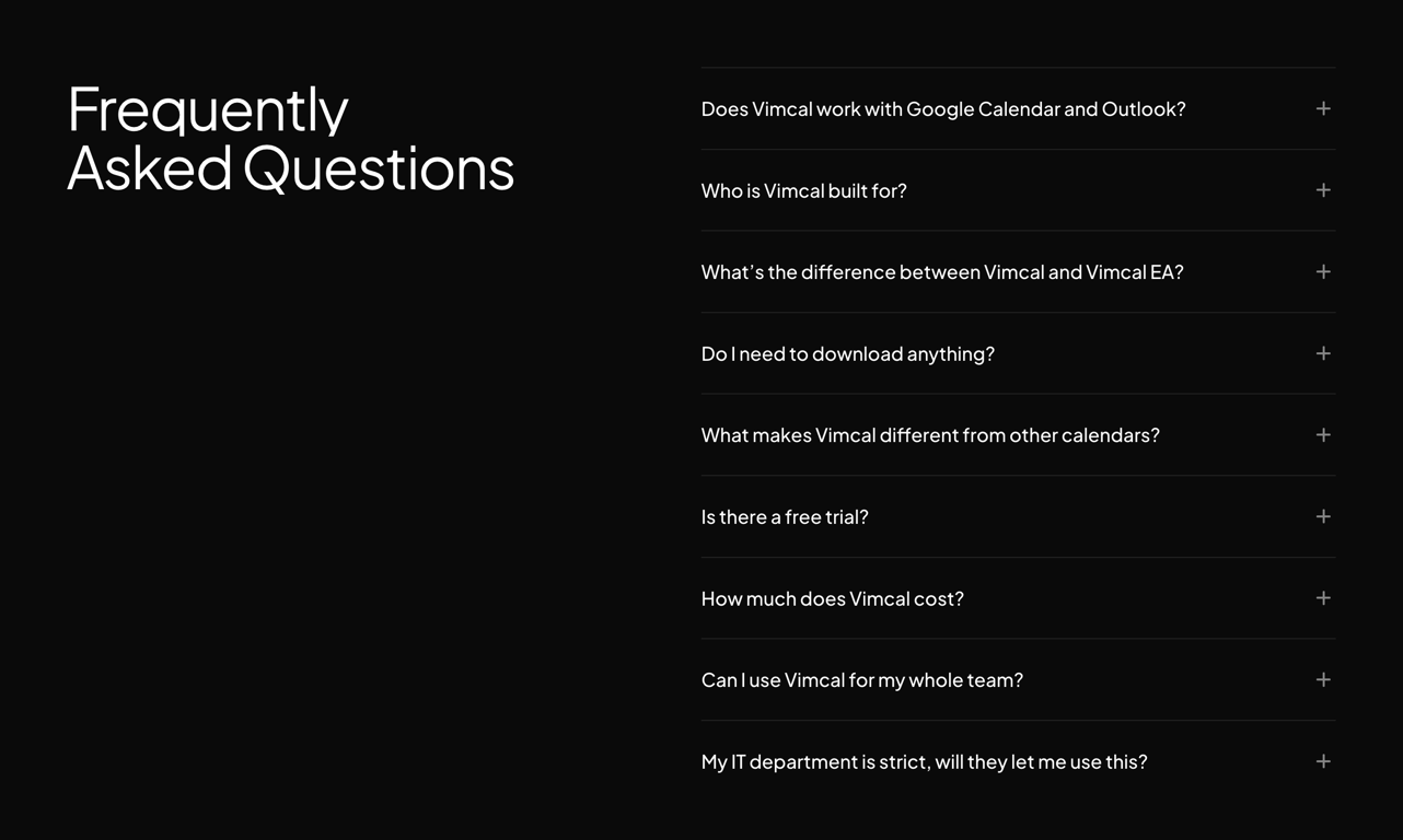 Vimcal — FAQ component