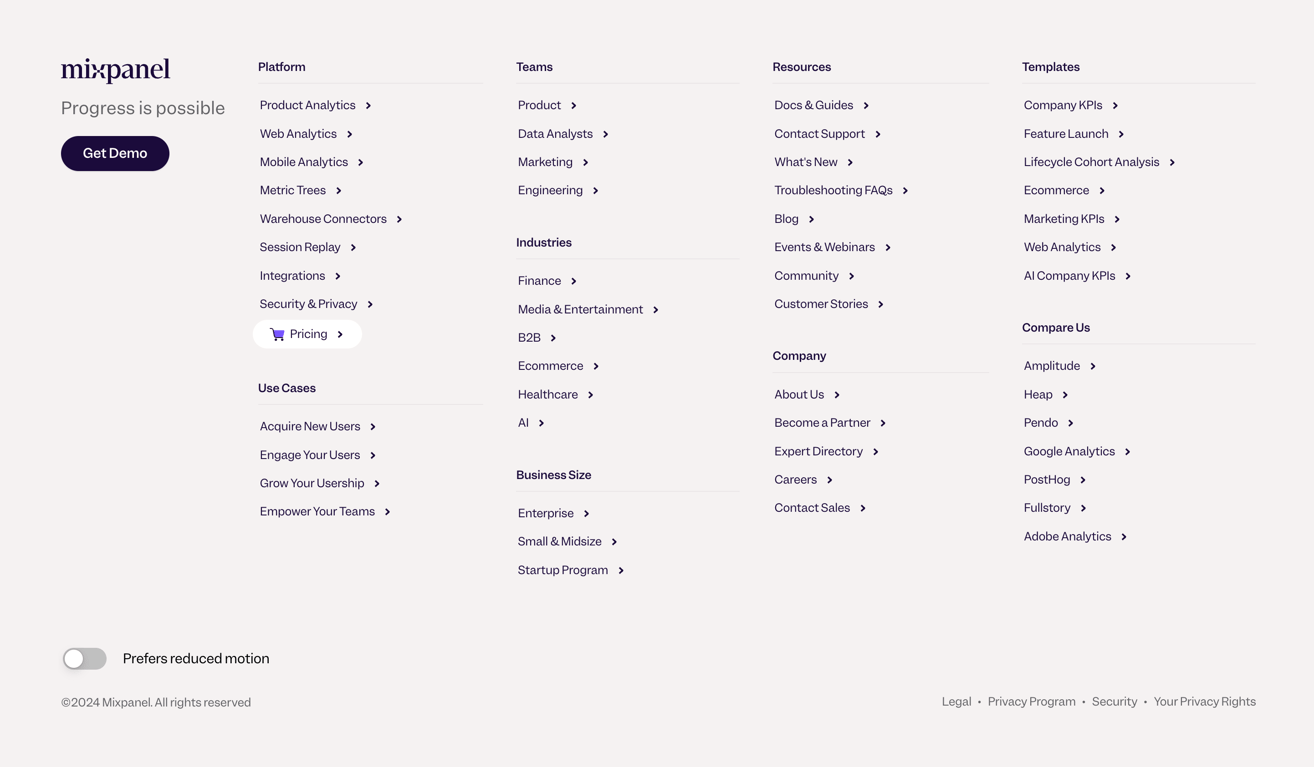 Mixpanel — Footer component