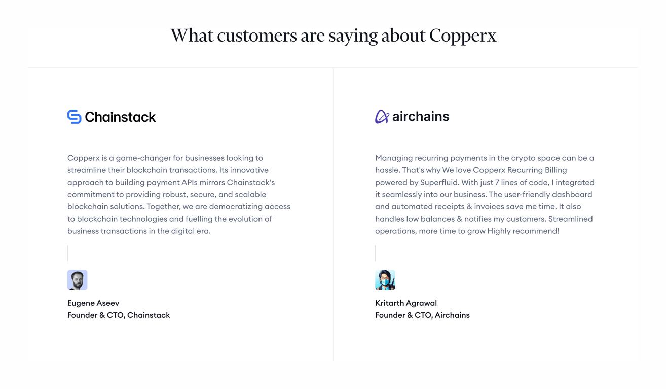 Copperx — Testimonial component