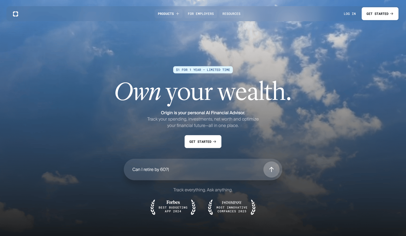 Origin Financial — Hero section component