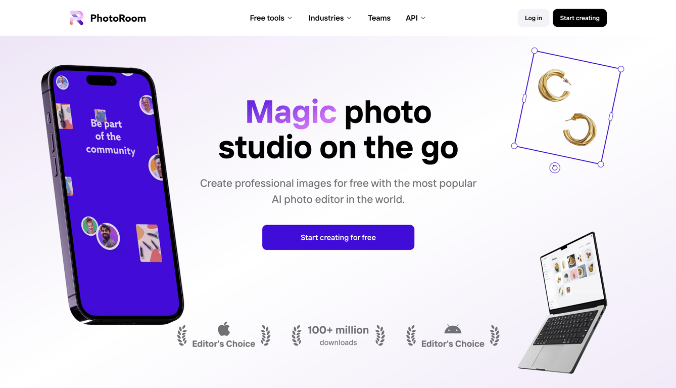 Photoroom — Hero section component