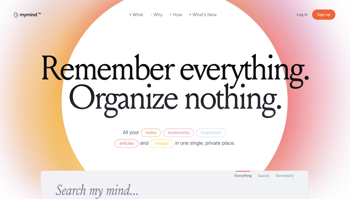 Mymind — Hero section component