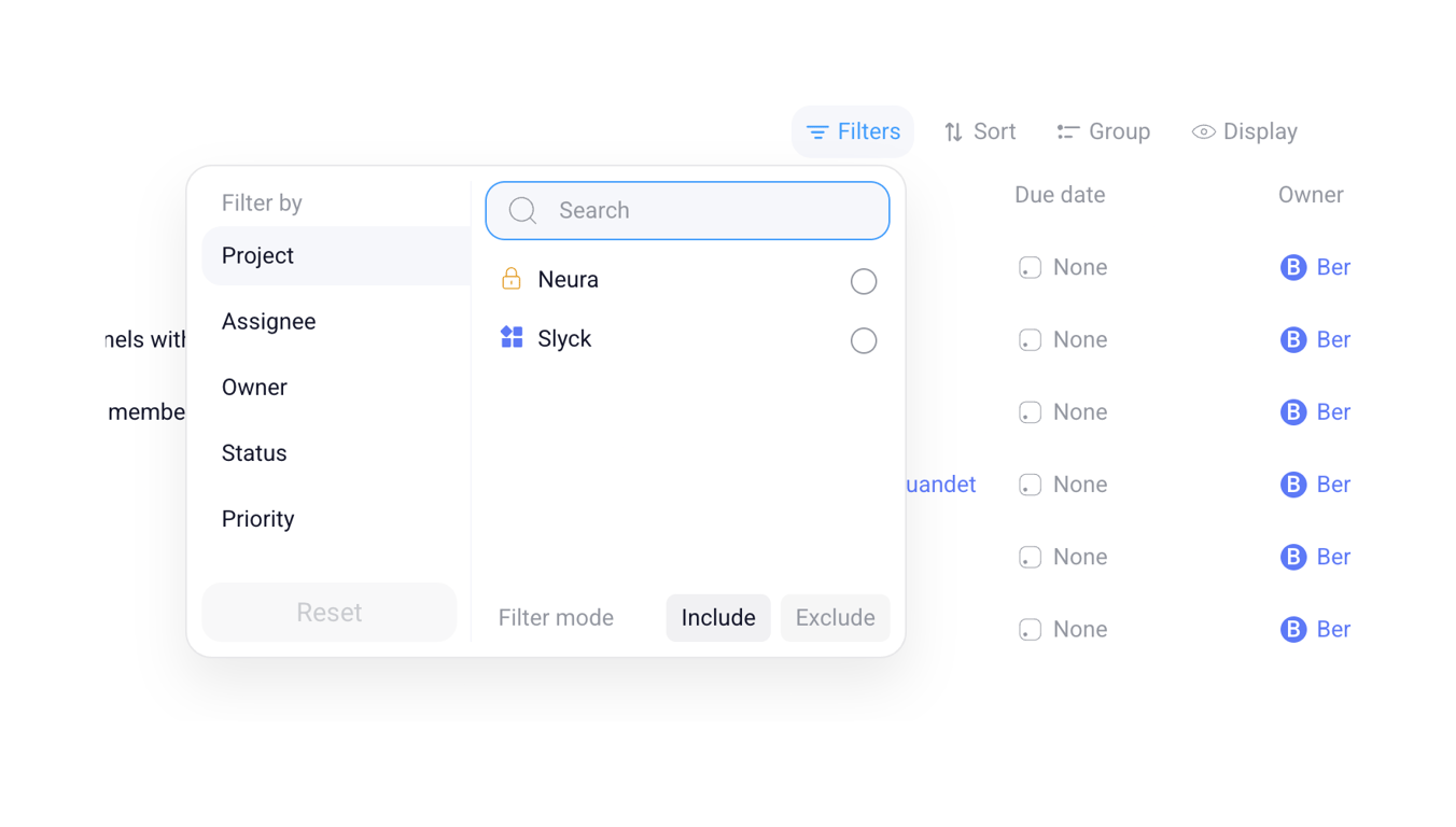 Orchestra — Sorting & filtering component