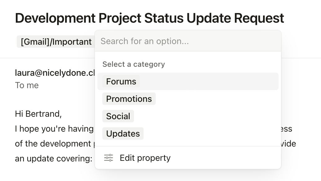 Notion Mail — Dropdown menu component