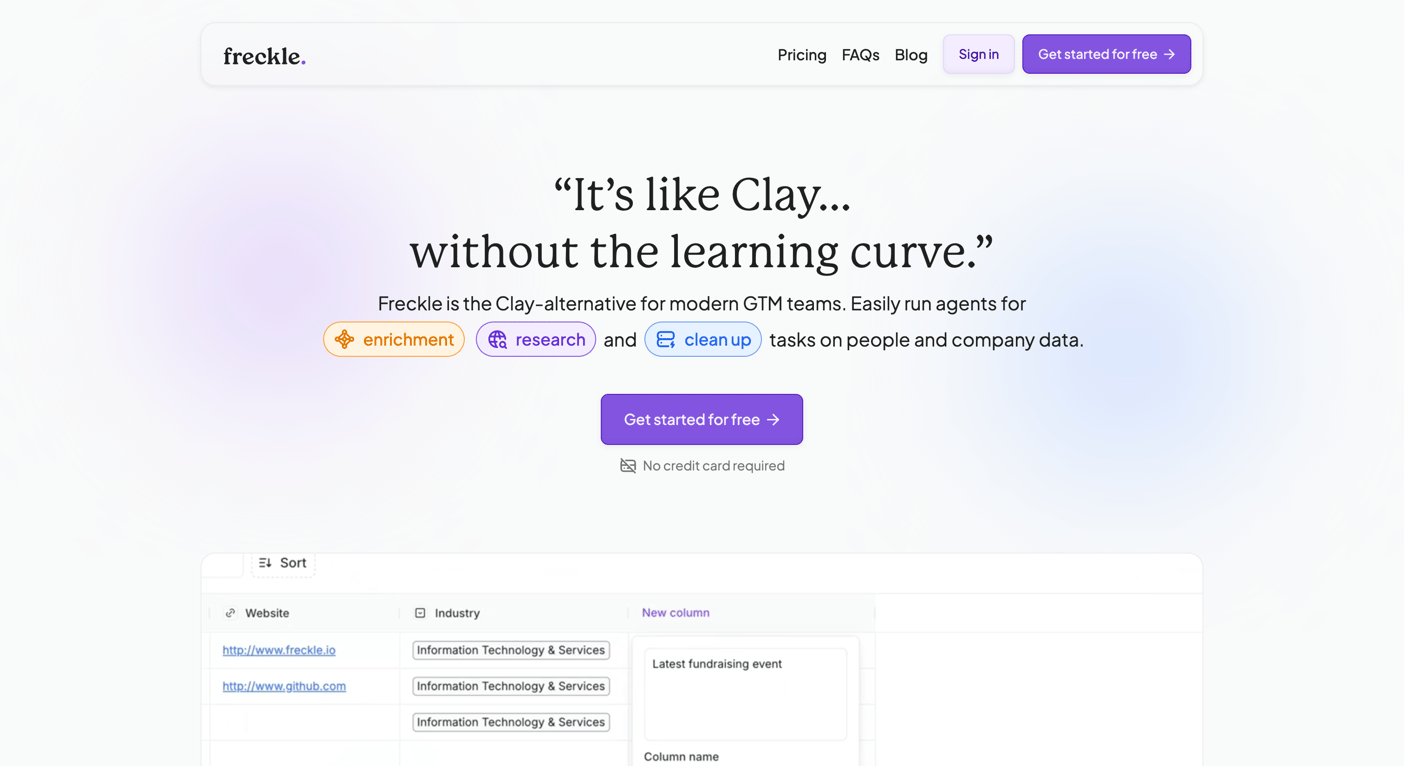 Freckle — Hero section component