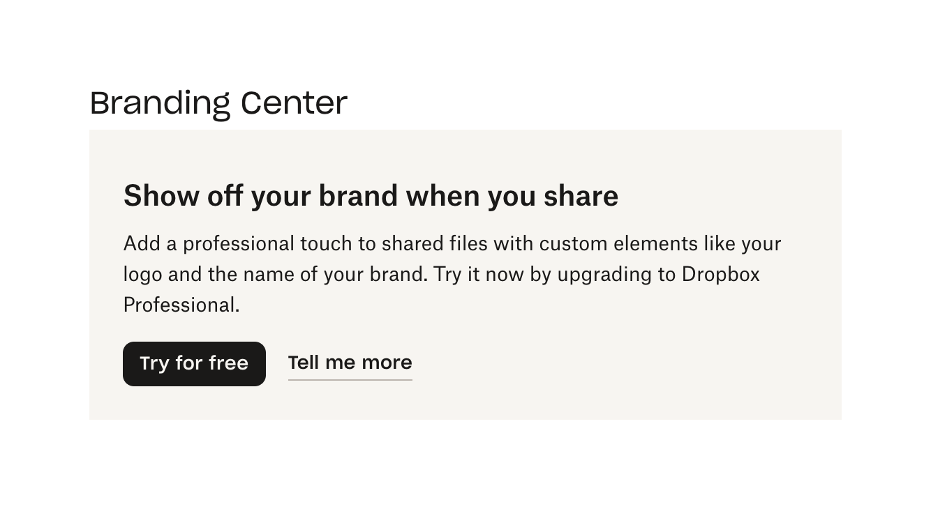 Dropbox — Upgrade your plan component