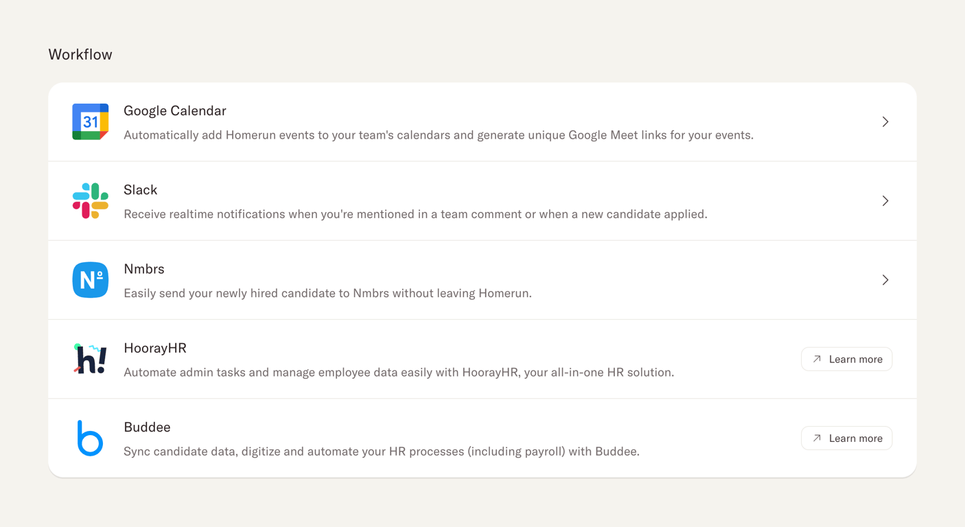 Homerun — Vertical list component