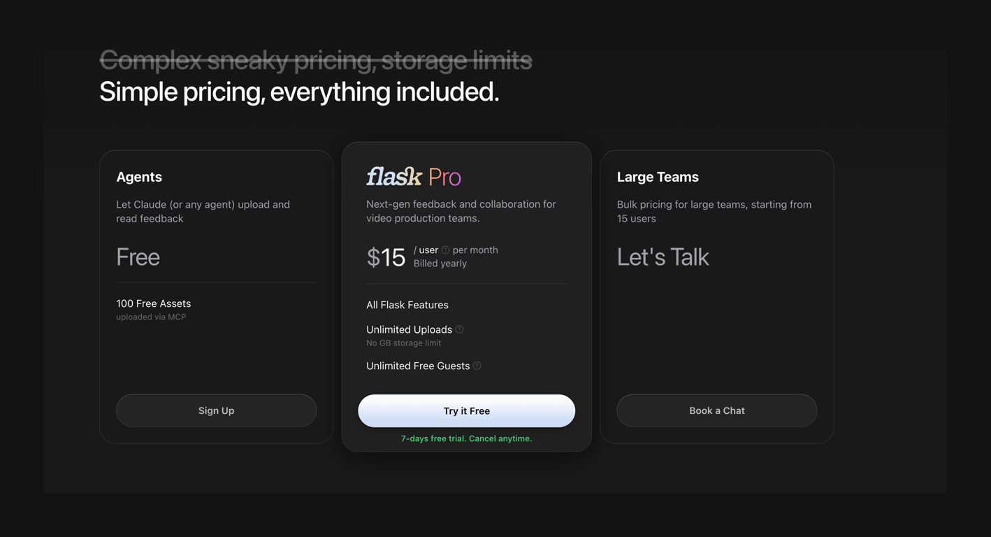 Flask — Pricing section component