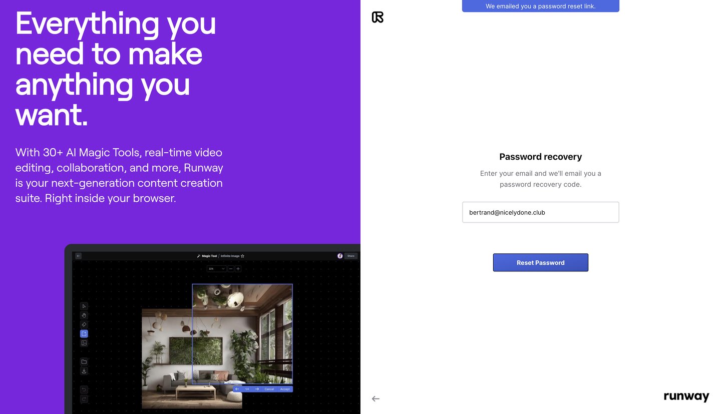 Runway
			notification password reset             ui page example from Runway saas app