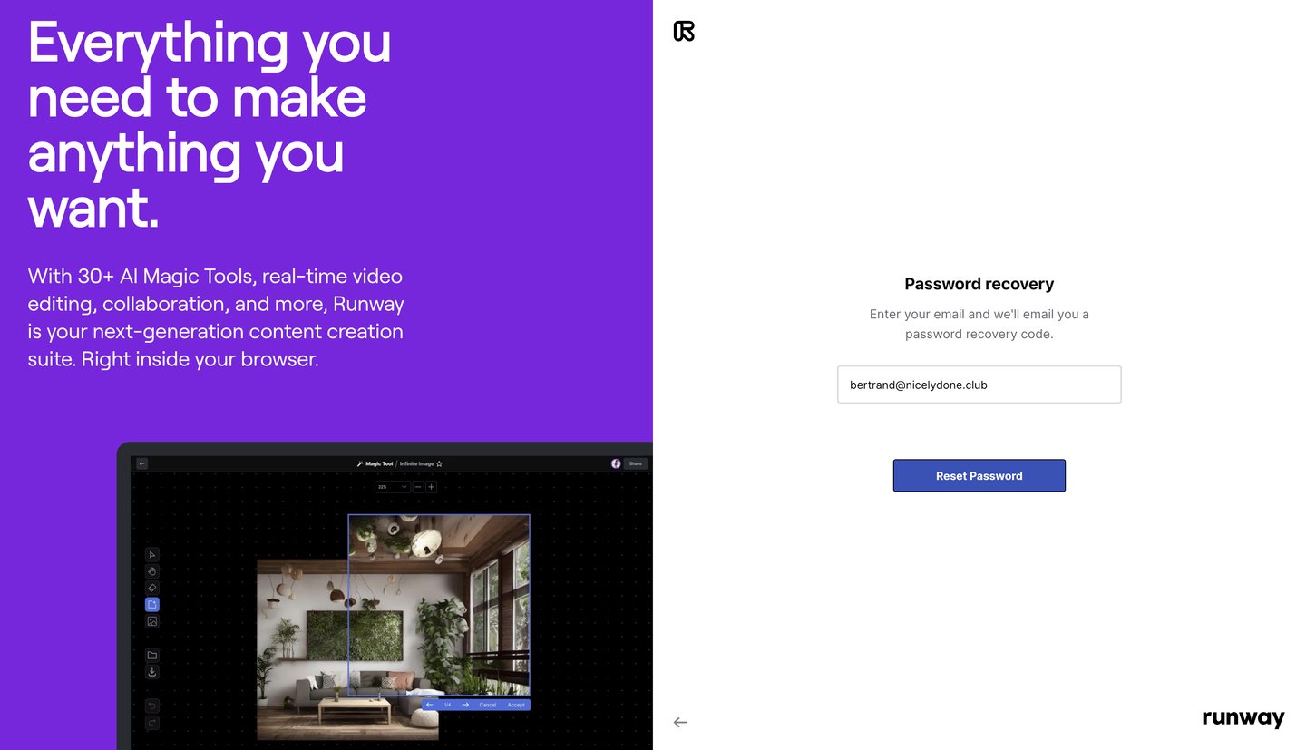 Runway
			password reset           ui page example from Runway saas app