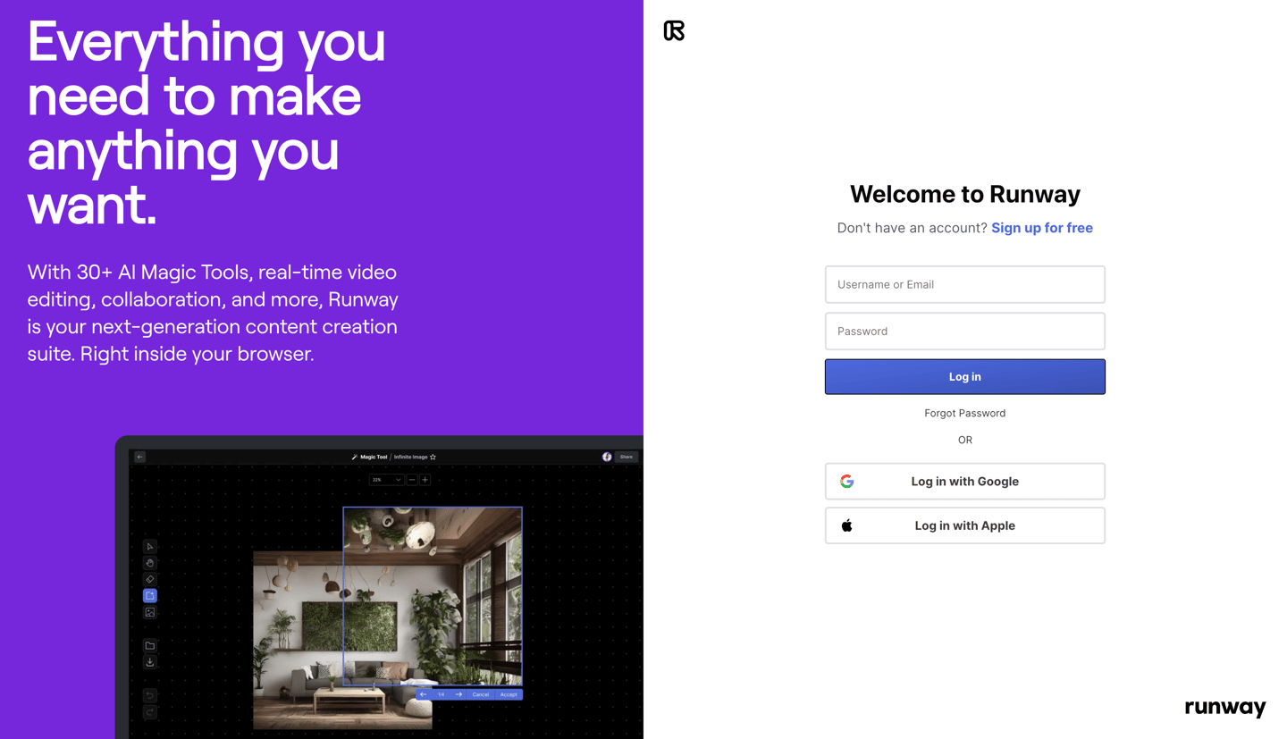 Runway
			signin               ui page example from Runway saas app