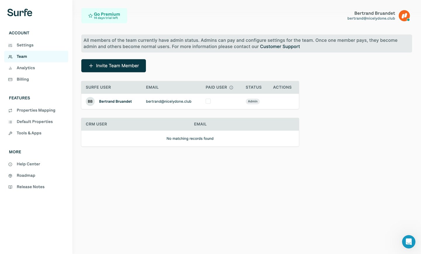 Surfe
			team management          ui page example from Surfe saas app