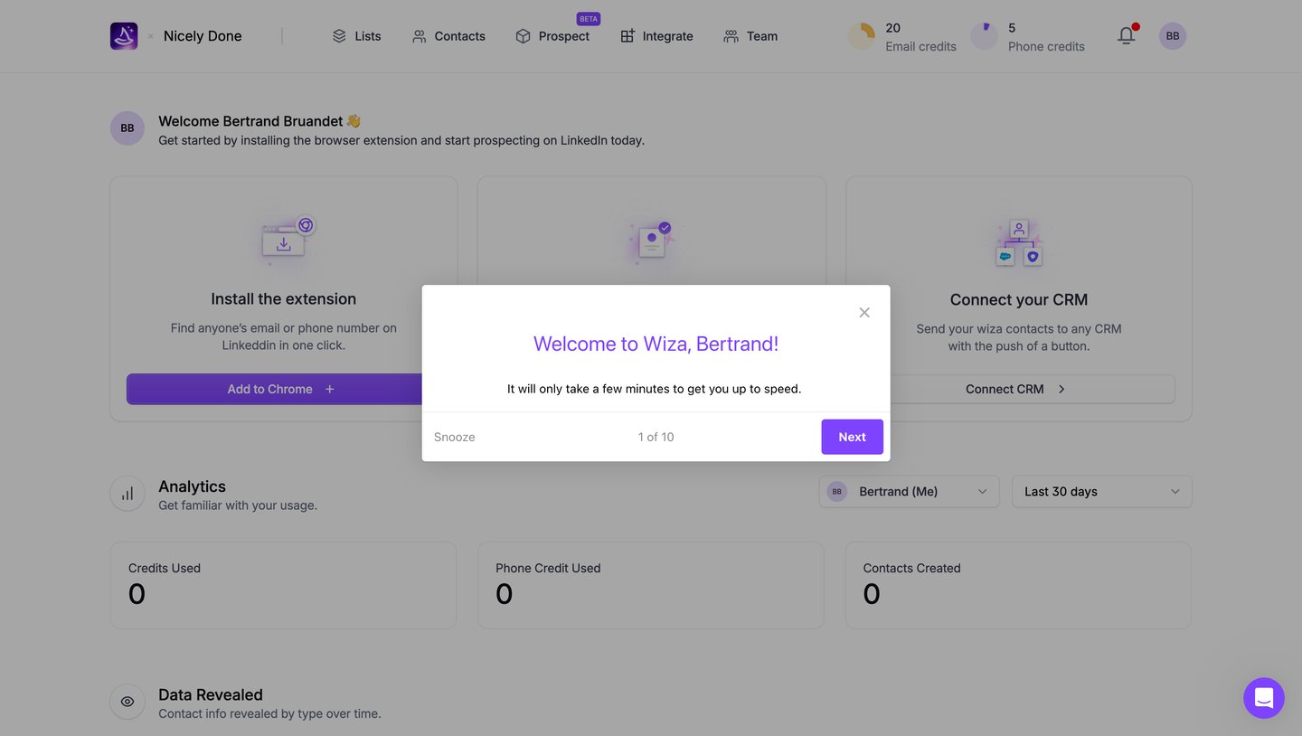 Wiza
			onboarding               ui page example from Wiza saas app