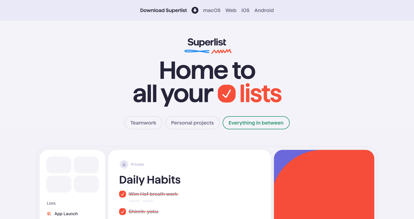 Superlist — Hero section component