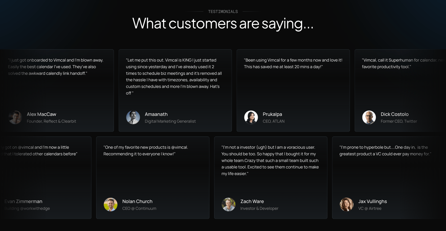 Vimcal — Testimonial component