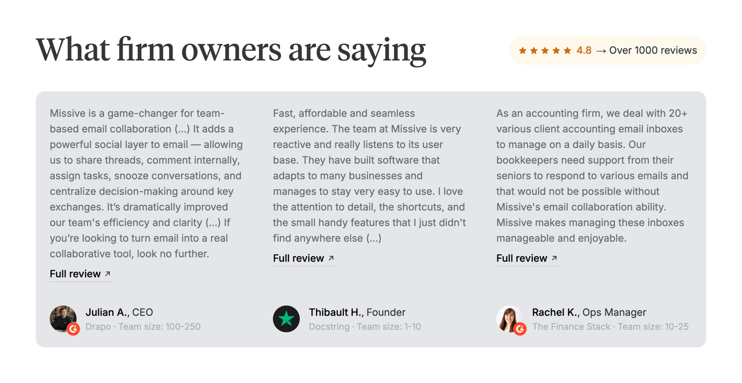 Missive — Testimonial component