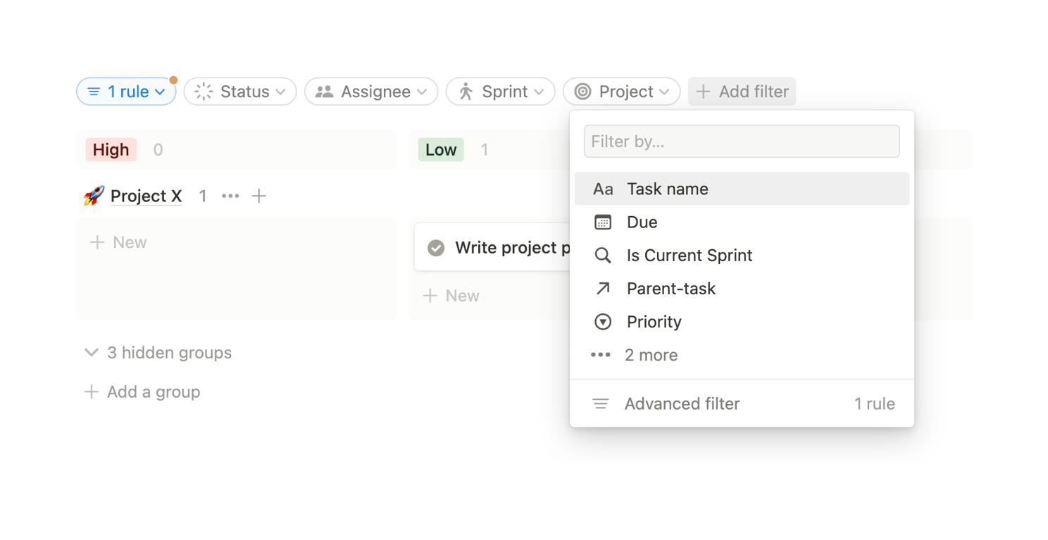 Notion — Sorting & filtering component