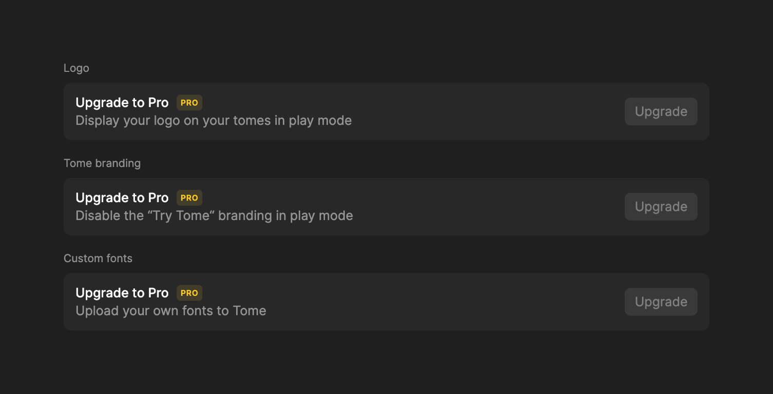 Tome — Upgrade your plan component