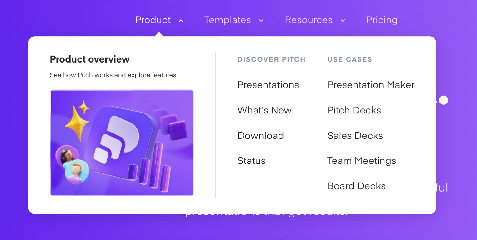 Pitch — Flyout menu component