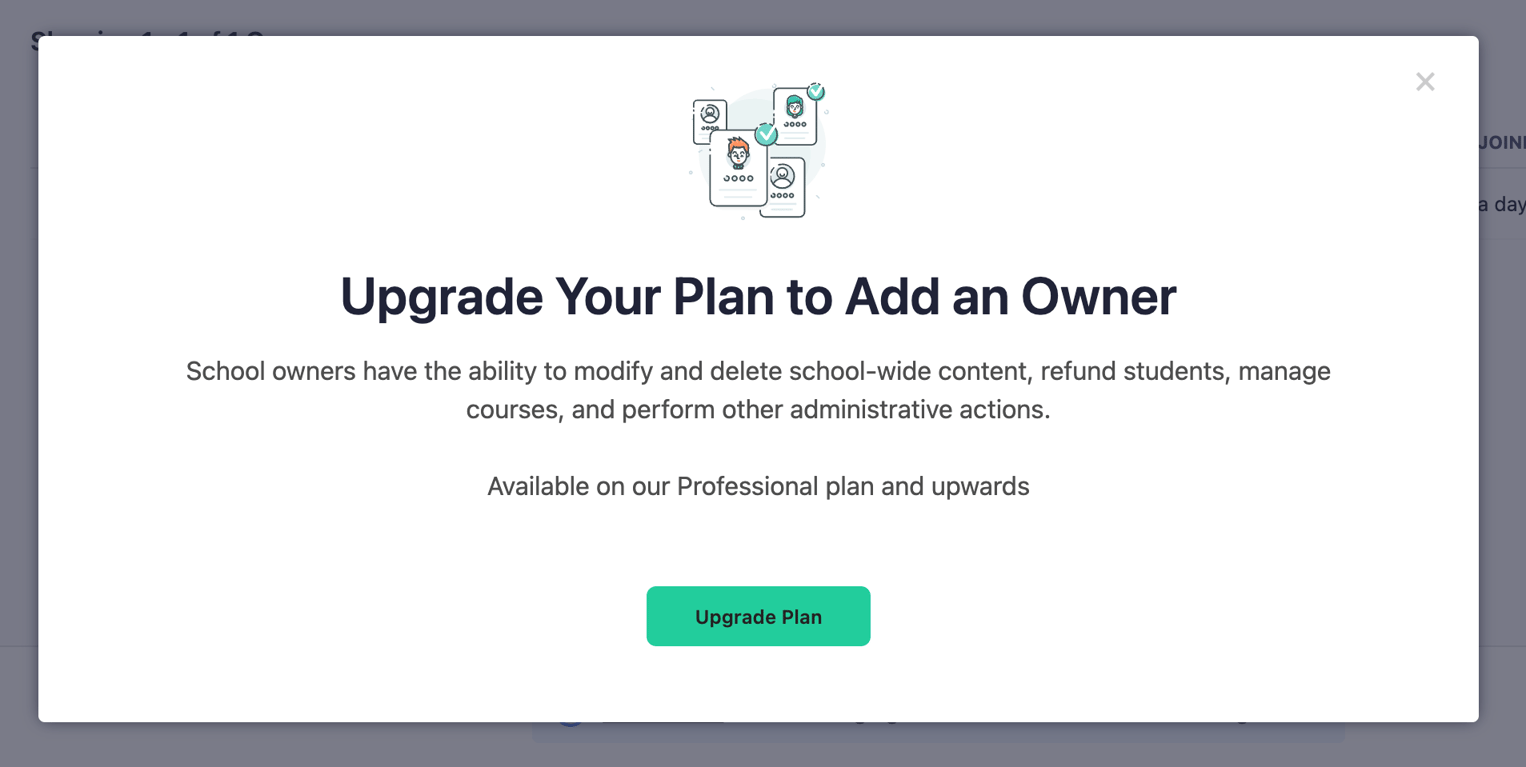 Teachable — Upgrade your plan component