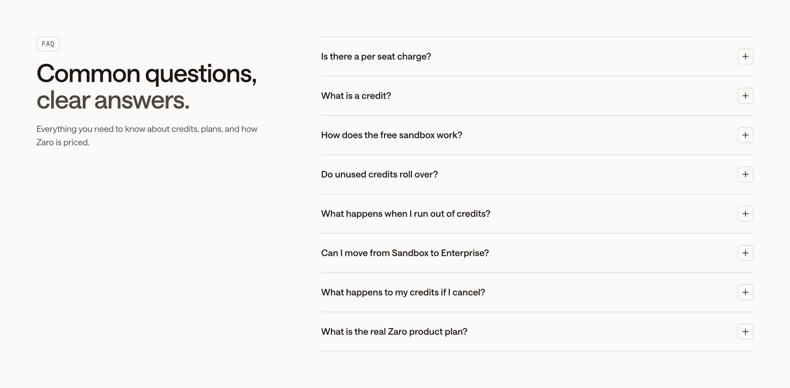Zaro — FAQ component