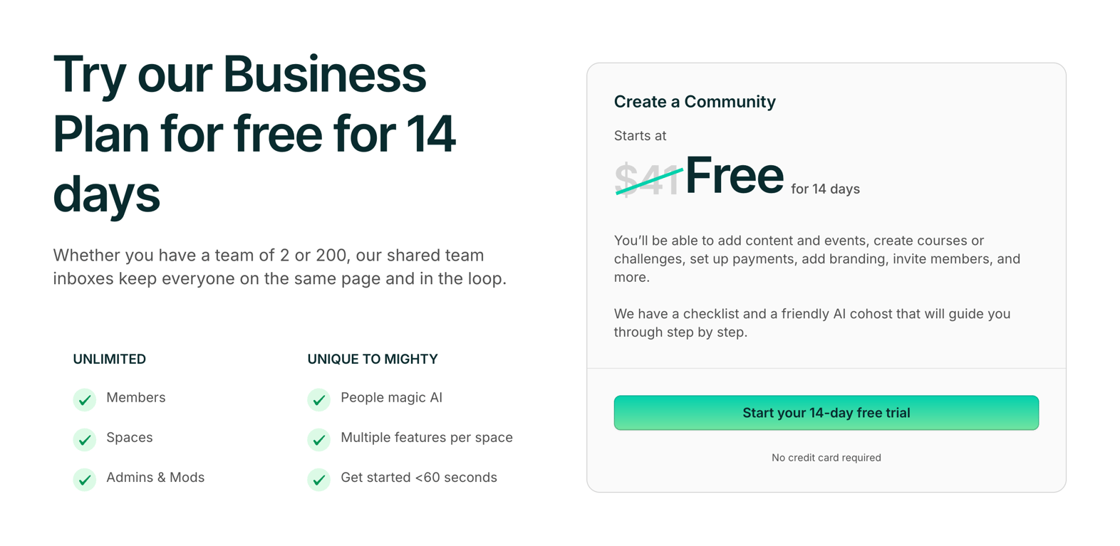 Mighty — Pricing section component