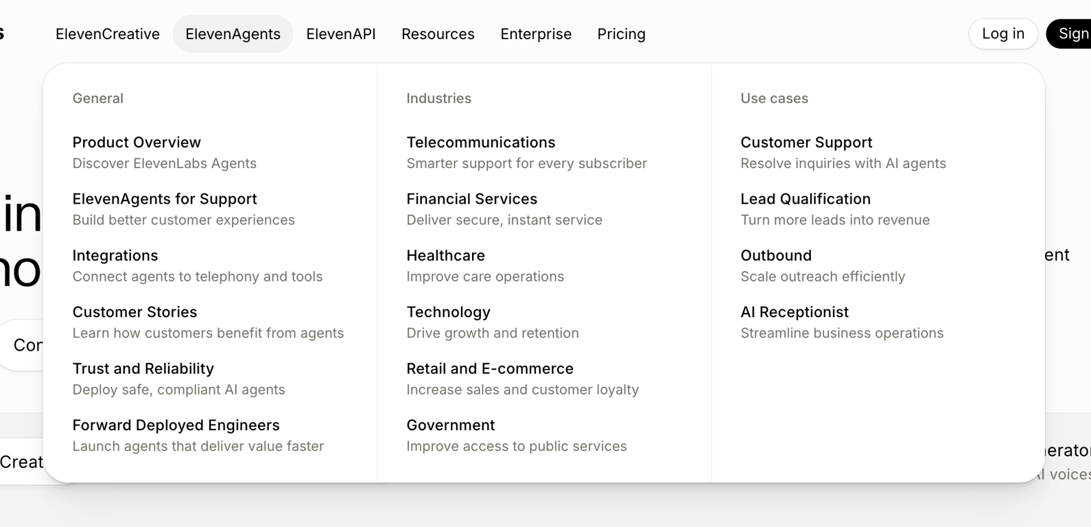 Elevenlabs — Flyout menu component