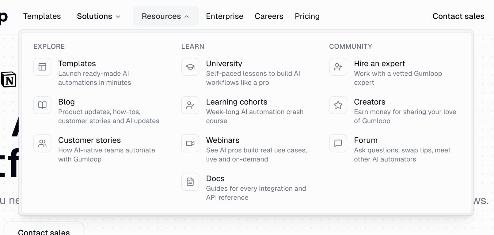 Gumloop — Dropdown menu component