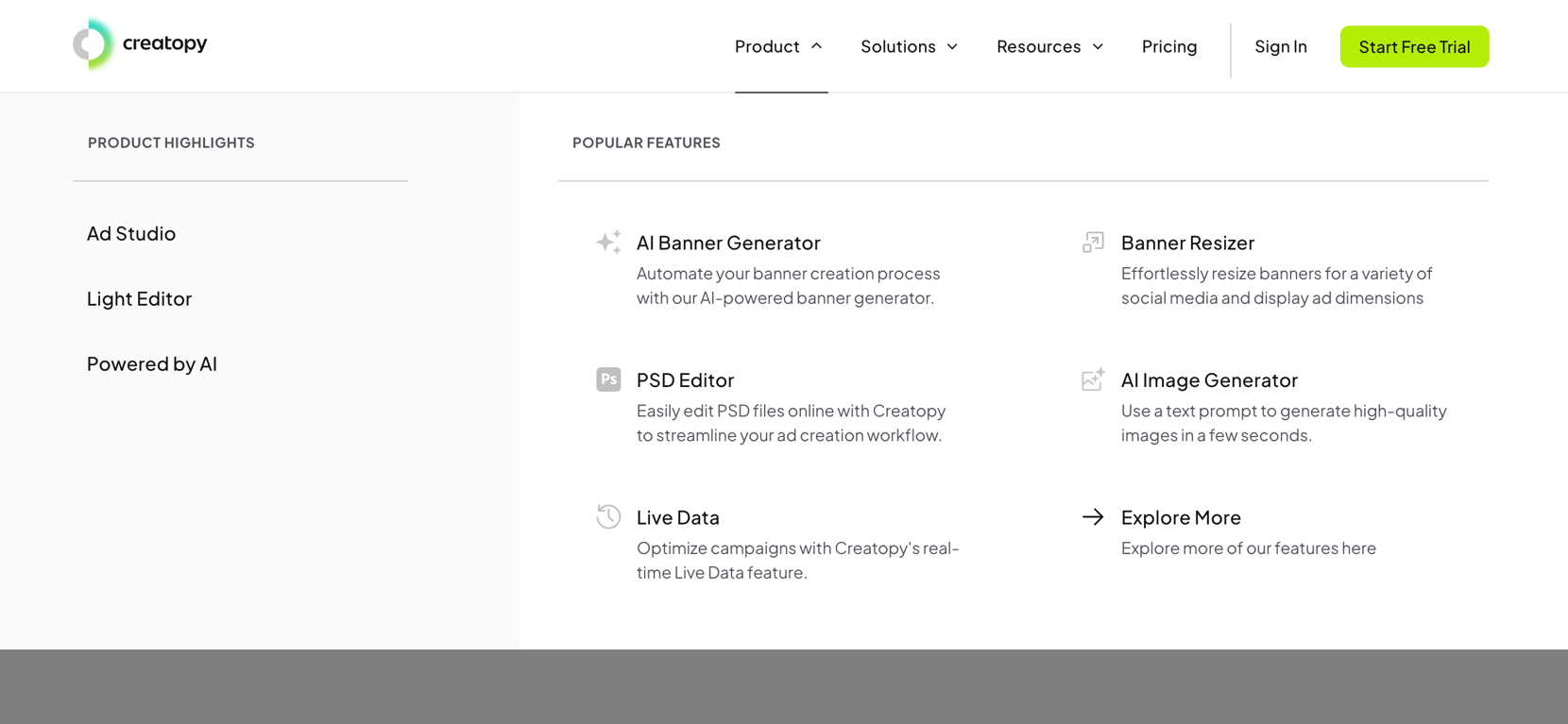 Creatopy — Flyout menu component