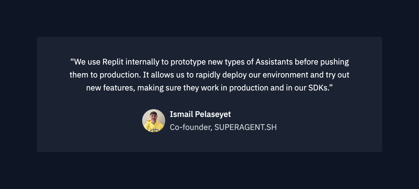Replit — Testimonial component